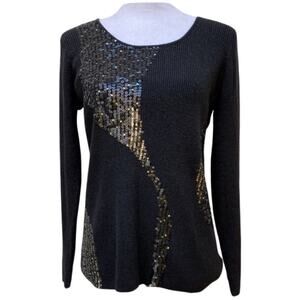 Vintage Once Again Ribbed Metallic Sweater With Sequins